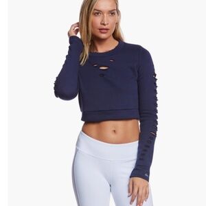 Alo Yoga Ripped Warrior Yoga Long Sleeve Top in Navy Blue Size Medium
